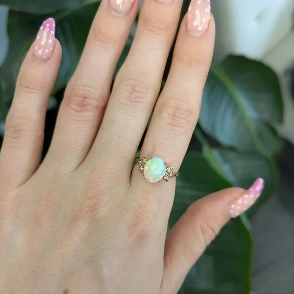 2.3Ct Ethiopian Opal Ring in Solid 14K Rose Gold with Natural Diamond Accents - Picture 3 of 10